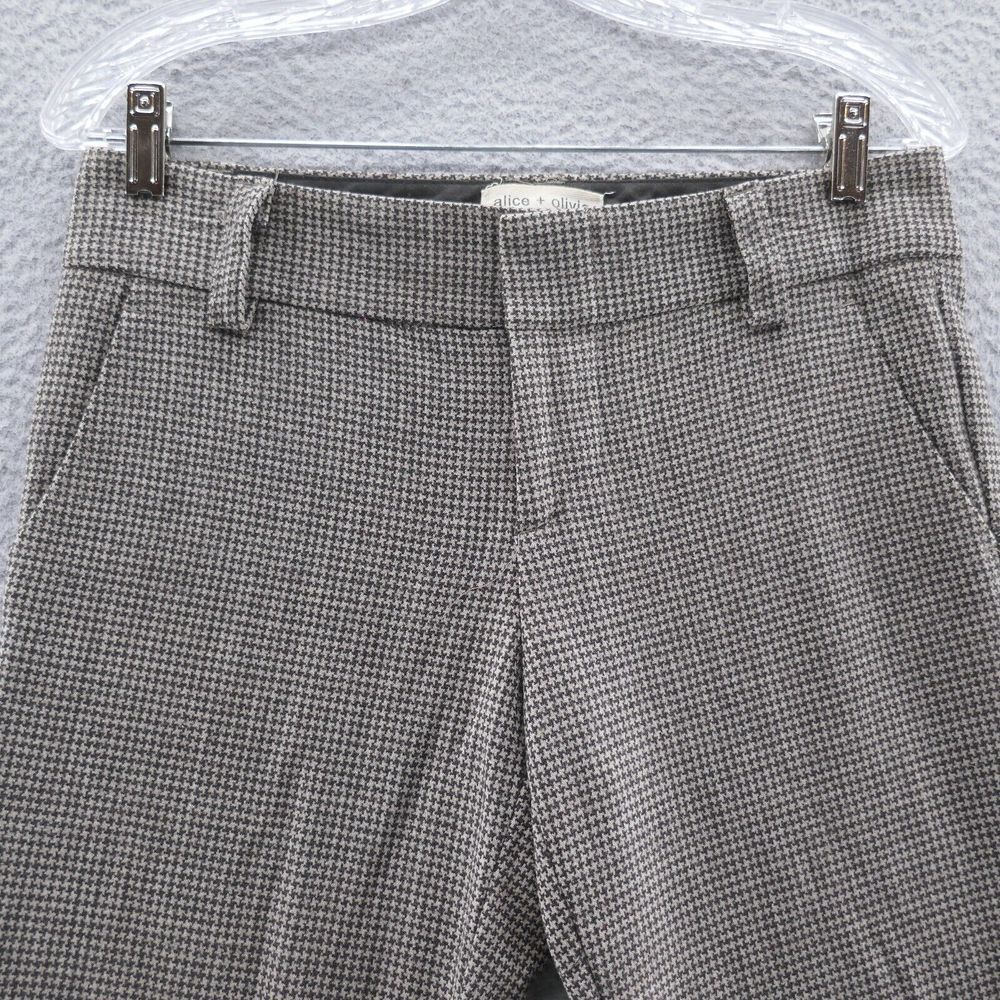 Alice Olivia Womens Wide Leg Wool Trouser Pants 2 Beige Brown Houndstooth Career - Picture 2 of 13